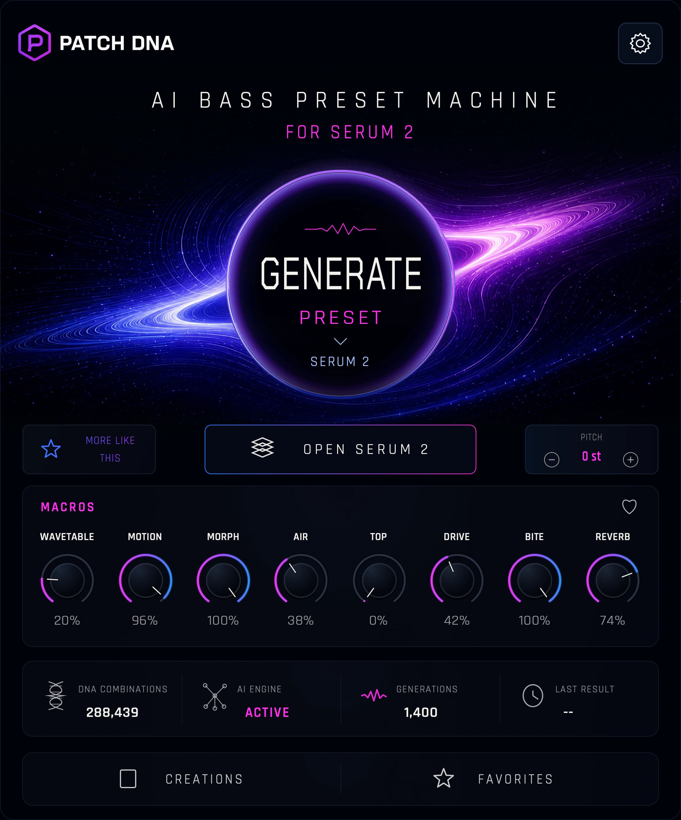 Patch DNA AI Serum 2 bass preset generator plugin interface
